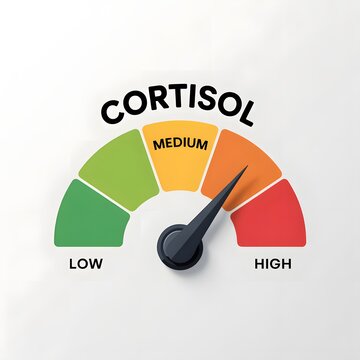 Cortisol Level Meter Showing Medium to High Stress, Hormone Balance Indicator for Mental Health Awareness and Emotional Wellness