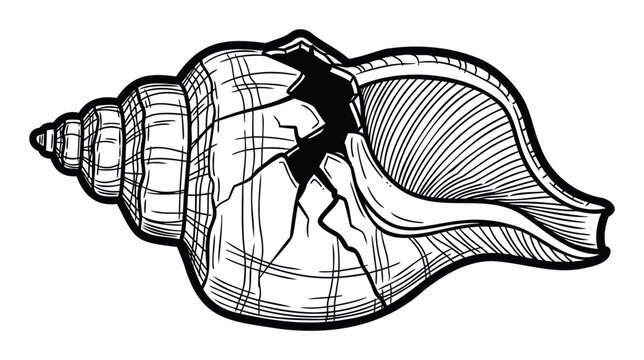 Detailed graphic of a broken conch shell featuring natural cracks and textured lines perfect for nautical themed decorations or marine life inspired designs