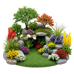 A vibrant garden scene with a variety of colorful flowers and plants
