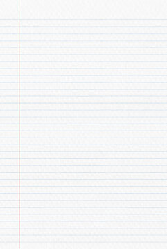 Lined notebook paper background with blue horizontal rules and red margin line