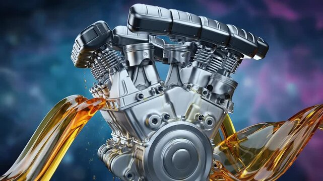 Advanced Engine Performance with High-Quality Lubricant Oil Flowing Over Internal Combustion Engine Components