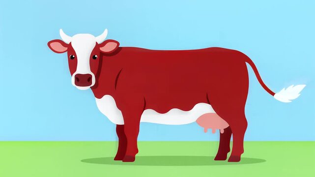 Cartoon Cow Standing Simple Flat Vector Illustration