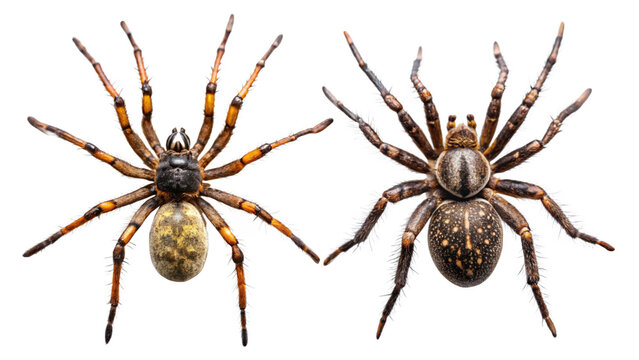 Two brown spiders isolated on transparent background