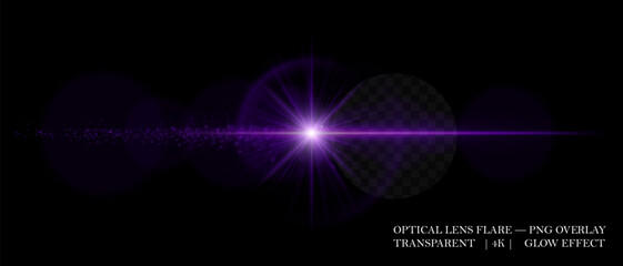 Bright lens flare with luminous halo, reflection circles, and soft glow. Perfect for overlays, light decorations, and digital highlights.