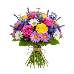 A vibrant bouquet of colorful flowers arranged in a beautiful display