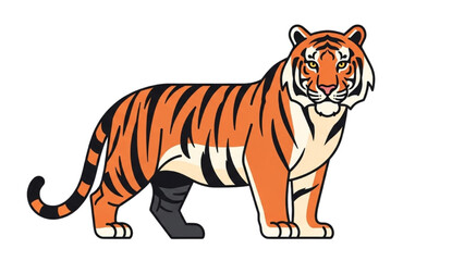 Obraz premium Tiger with prosthetic leg standing in profile, viewed from side, illustration