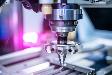 Fototapeta premium Industrial milling machine creating metal workpieces with automated precision