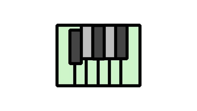 Piano Keyboard Motion Icon. Creative flat line animation of a musical piano keyboard for arts, education, and melody production.