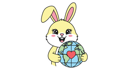 Obraz premium Cute Easter Bunny Holding Earth with Heart