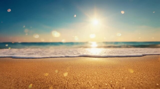 Waves crash ashore on the sunlit beach