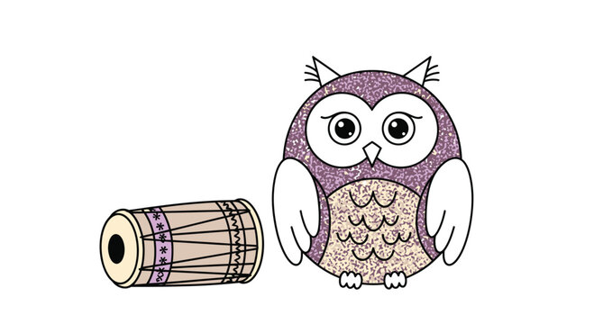 Purple glittered owl beside drum