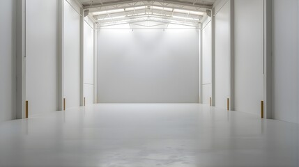 Fototapeta premium A spacious white empty room with high ceiling and pillars viewed from the entrance