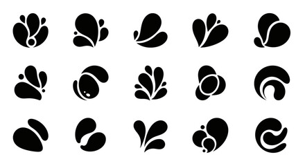 Fototapeta premium Abstract organic fluid shapes vector set, black ink splashes design elements on white