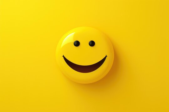 Yellow smiley face badge with a cheerful expression on a matching background