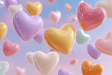Obraz premium Cute illustrated hearts floating together, pastel color palette