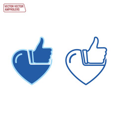 Obraz premium Two thumbs up icons in heart shape, one filled and one outlined, symbolizing approval and appreciation.