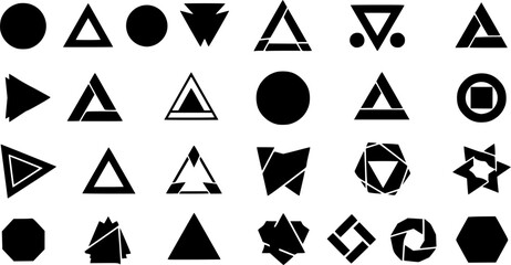 Set of Abstract Geometric Shapes Vector Silhouettes including Circles, Triangles, and Polygonal Forms