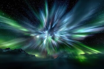 Obraz premium Aurora Borealis exploding over snowy mountains