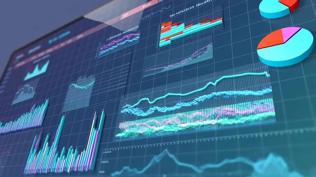 Dynamic financial data visualization on a digital screen. Analyzing market trends and performance metrics for informed decision-making