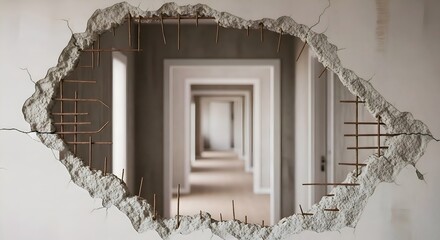 Minimalist Modern Architecture: Abstract Infinite Hallway Perspective with White Door Frames and Soft Lighting.