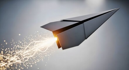 Futuristic Aerospace Engineering: Sleek Dark Aerodynamic Aircraft Design with Glowing Propulsion Exhaust.