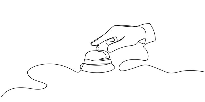 Single continuous line art style: Hand pressing a bell to order food. Line art Illustration Editable stroke.