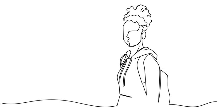 Single continuous line art style, female student. Line art Illustration Editable stroke.