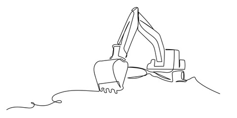 Single continuous line art style - Excavator Line art Illustration Editable stroke. © Proongnee