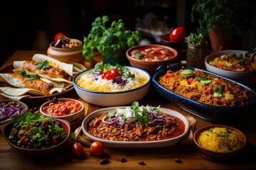 Obraz premium Table filled with various traditional mexican dishes and fresh ingredients