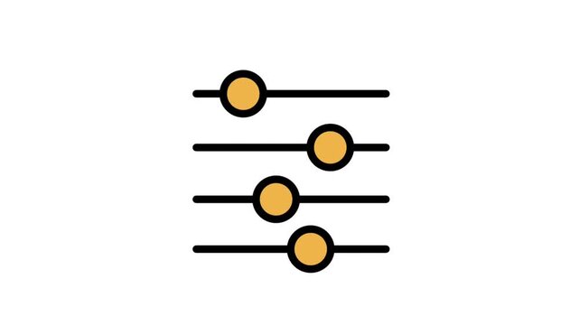 Sound Settings Sliders Motion Icons. Animated audio mixer console sliders in flat color style for music production and sound customization.