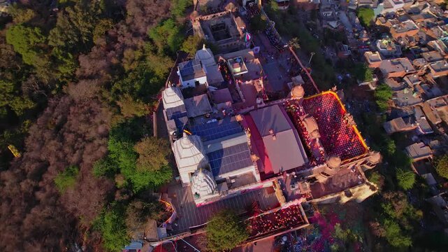 Aerial View of Shri Radha Rani Temple in Barsana, Uttar Pradesh, India