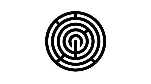 A simple, black and white maze pattern arranged in concentric circles