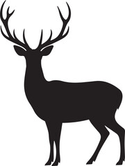 Obraz premium Black silhouette of a deer, isolated on a white background. Clean vector illustration ideal for wildlife, forest, nature, logos, and minimalist graphic design projects.