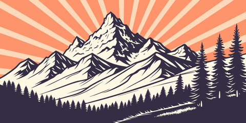 Majestic mountains under a vibrant sunset sky with snow-covered peaks