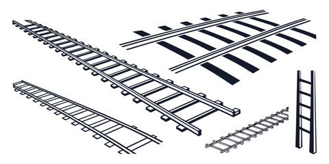 Assorted types of ladders and scaffolding equipment arranged in a display © Gf