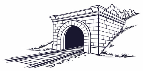 An old stone tunnel with train tracks leading into the darkness © Gf