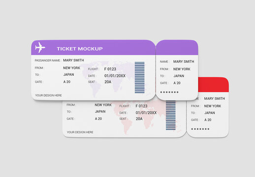 Airline Ticket Mockup Template with Barcode