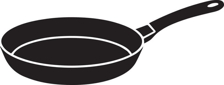 Black silhouette of a cast iron pan, isolated on a white background. Clean vector illustration ideal for cooking, kitchen, cookware, and minimalist graphic design projects.