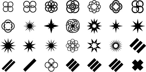 Decorative Star Burst, Sparkle, and Glowing Shine Vector Shapes Set for Graphic Design