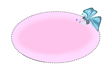 oval greeting card with butterfly and flowering plant decoration