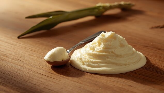Shea butter spoon on the table