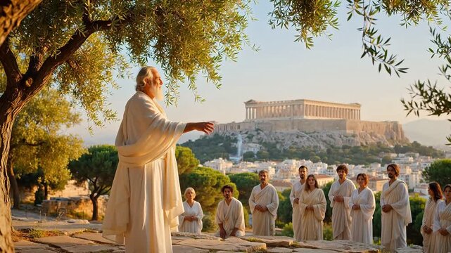 Ancient Greek philosopher teaching students