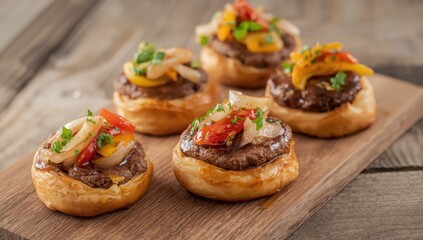 Small beef and vegetable pastries in puff pastry with red wine