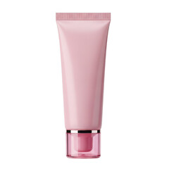 A tube of pink lip balm with a silver cap on a white background isolated on transparent background
