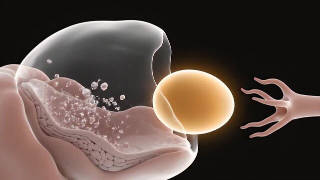 Detailed 3D visualization of the human ovulation process focusing on a dominant follicle releasing an ovum with