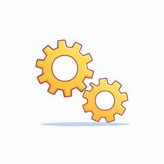 Two yellow gears interlocked, engineering and teamwork concept.