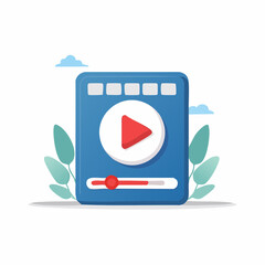 Illustration of a cartoon video player with play button and control bar, design element.