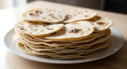 Stack of flatbread on a white plate