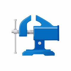 Blue metal bench vice isolated on white background