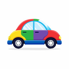 Colorful cartoon car isolated, vector illustration. Child toy vehicle for play.
